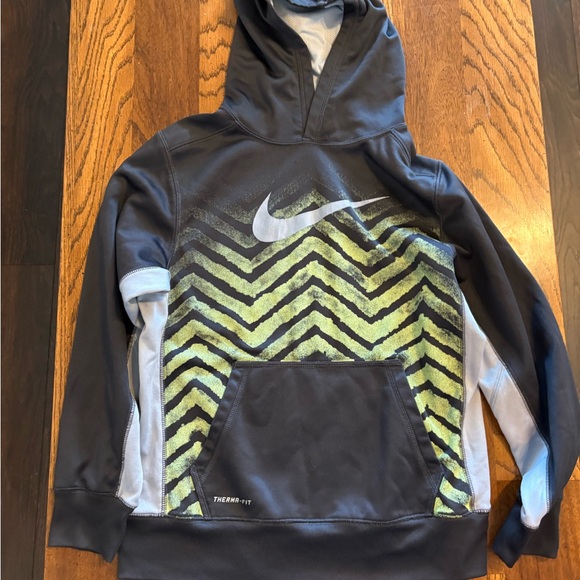 Nike Navy Blue Hoodie with White Swoosh and Light Green Chevron - Picture 2 of 4